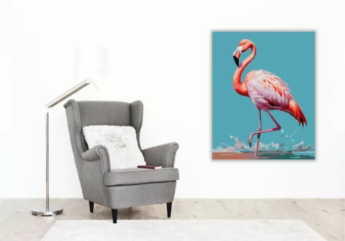 Elegáns Flamingó a Sekély Vízben - számfestő készlet - Számfestő.hu - 50×60cm - keret nélkül