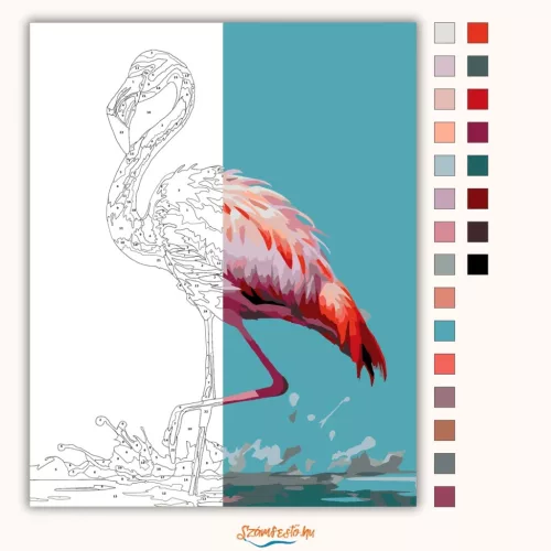 Elegáns Flamingó a Sekély Vízben - számfestő készlet - Számfestő.hu - 40×50cm - Keret nélkül