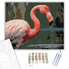 Flamingó Közeli Pillantás a Vízparton - számfestő készlet - Számfestő.hu - 40×50cm - keret nélkül