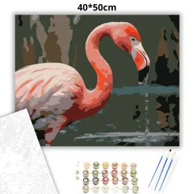 Flamingó Közeli Pillantás a Vízparton - számfestő készlet - Számfestő.hu - 40×50cm - Keret nélkül