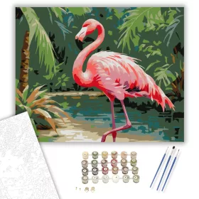 Játékos Flamingó a Trópusi Környezetben - számfestő készlet - Számfestő.hu - 40×50cm - keret nélkül