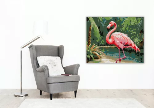 Játékos Flamingó a Trópusi Környezetben - számfestő készlet - Számfestő.hu - 40×50cm - keret nélkül