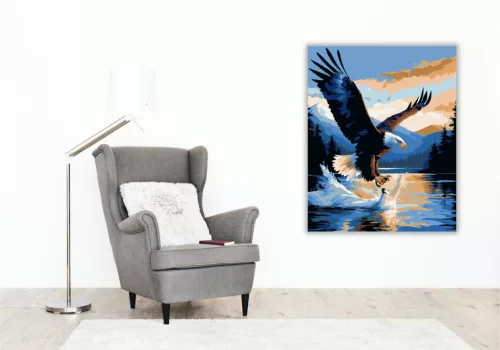 Sas Rablótámadás a Tó Felett - számfestő készlet - Számfestő.hu - 50×60cm - keret nélkül