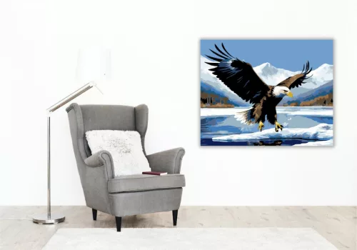 Fehérfejű Sas a Jeges Tavon - számfestő készlet - Számfestő.hu - 50×60cm - keretre feszítve