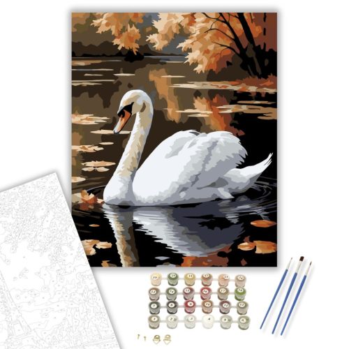Hattyú az Őszi Tavon - számfestő készlet - Számfestő.hu - 80×100cm - keretre feszítve