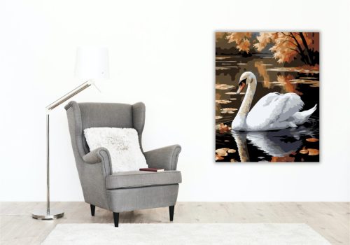 Hattyú az Őszi Tavon - számfestő készlet - Számfestő.hu - 40×50cm - keretre feszítve