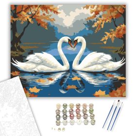 Hattyúpár Őszi Tóban - számfestő készlet - Számfestő.hu - 40×50cm - keret nélkül