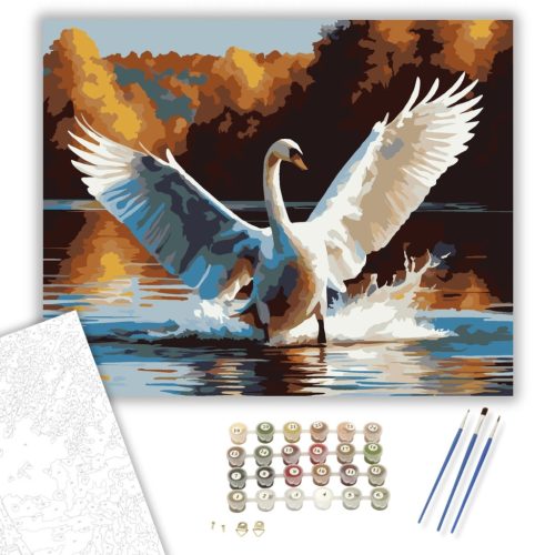 Felszálló Hattyú az Őszi Tavon - számfestő készlet - Számfestő.hu - 80×100cm - keretre feszítve