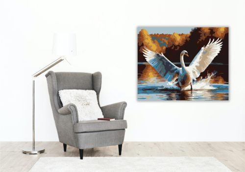 Felszálló Hattyú az Őszi Tavon - számfestő készlet - Számfestő.hu - 60×70cm - keretre feszítve