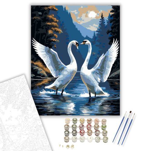 Hattyúk Tánca a Hegyi Tavon - számfestő készlet - Számfestő.hu - 50×60cm - keret nélkül