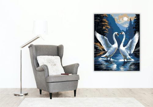 Hattyúk Tánca a Hegyi Tavon - számfestő készlet - Számfestő.hu - 60×70cm - keretre feszítve