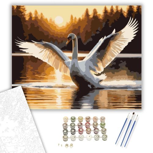 Kitárt Szárnyú Hattyú a Naplementében - számfestő készlet - Számfestő.hu - 80×100cm - keretre feszítve