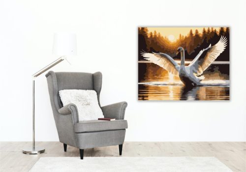 Kitárt Szárnyú Hattyú a Naplementében - számfestő készlet - Számfestő.hu - 60×70cm - keretre feszítve