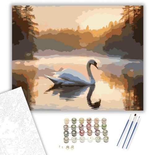 Hattyú a Hajnalban - számfestő készlet - Számfestő.hu - 50×60cm - keretre feszítve