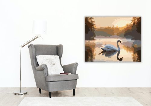 Hattyú a Hajnalban - számfestő készlet - Számfestő.hu - 60×70cm - keretre feszítve