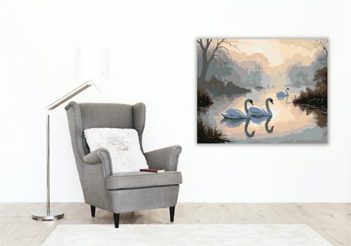 Hattyúk a Ködös Hajnalban - számfestő készlet - Számfestő.hu - 60×70cm - keretre feszítve