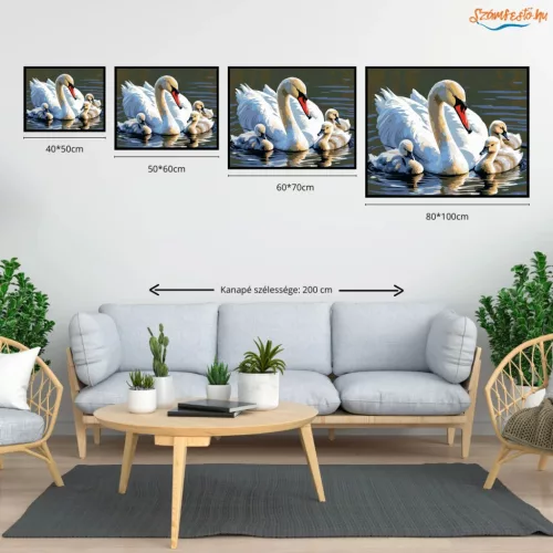 Hattyú Anyuka Fiókáival a Tavon - számfestő készlet - Számfestő.hu - 40×50cm - Keret nélkül