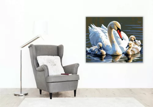 Hattyú Anyuka Fiókáival a Tavon - számfestő készlet - Számfestő.hu - 40×50cm - Keret nélkül