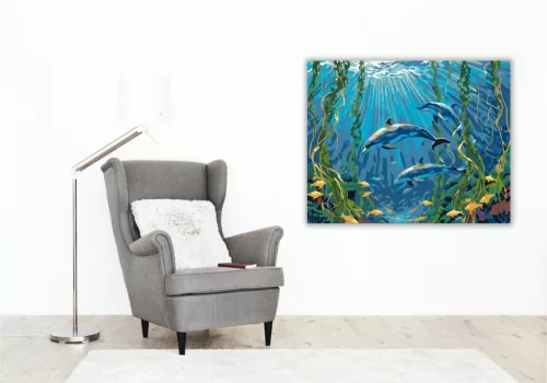 Delfinek az Algák Között - számfestő készlet - Számfestő.hu - 40×50cm - keretre feszítve