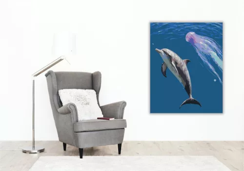 Kíváncsi Delfin - számfestő készlet - Számfestő.hu - 40×50cm - keret nélkül