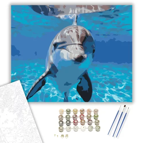Mosolygó Delfin a Víz Alatt - számfestő készlet - Számfestő.hu - 80×100cm - keret nélkül