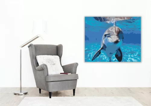 Mosolygó Delfin a Víz Alatt - számfestő készlet - Számfestő.hu - 40×50cm - keret nélkül