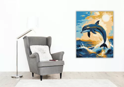 Napfényben Ugró Delfin - számfestő készlet - Számfestő.hu - 50×60cm - keret nélkül