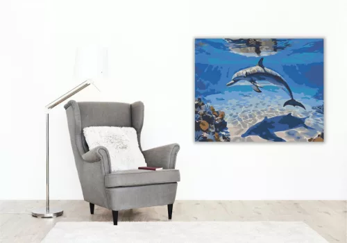 Delfin az Óceán Mélyén - számfestő készlet - Számfestő.hu - 80×100cm - keretre feszítve