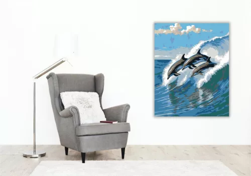 Hullámokon Lovagló Delfinek - számfestő készlet - Számfestő.hu - 50×60cm - keret nélkül
