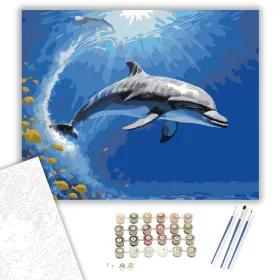 Delfin és Halak a Hullámok Alatt - számfestő készlet - Számfestő.hu - 40×50cm - keret nélkül
