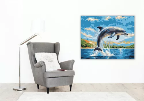 Ugró Delfin a Napfényben - számfestő készlet - Számfestő.hu - 50×60cm - keret nélkül