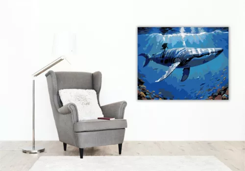 Bálna a Búvárral a Mélységben - számfestő készlet - Számfestő.hu - 60×70cm - keret nélkül