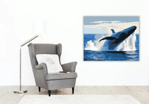 Bálna Felszökkenése a Hullámok Között - számfestő készlet - Számfestő.hu - 80×100cm - keretre feszítve
