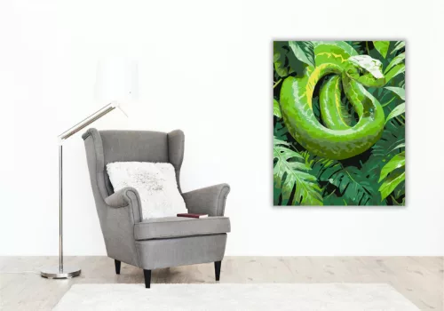 Zöld Mamba a Dzsungel Indáin - számfestő készlet - Számfestő.hu - 40×50cm - keret nélkül