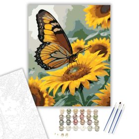 Narancssárga Fekete Pillangó Napraforgón - számfestő készlet - Számfestő.hu - 40×50cm - keret nélkül