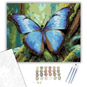 Kék Morpho Pillangó Esőerdei Fán - számfestő készlet - Számfestő.hu - 40×50cm - keret nélkül