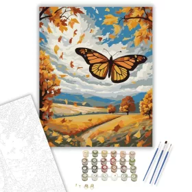 Monarch Pillangó Őszi Tájon - számfestő készlet - Számfestő.hu - 40×50cm - keret nélkül