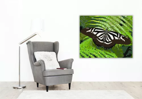 Zebra Csíkos Pillangó Páfrányon - számfestő készlet - Számfestő.hu - 40×50cm - keret nélkül