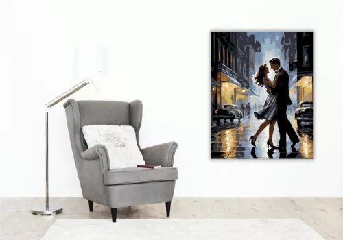 Táncoló Szerelmespár Esőben - számfestő készlet - Számfestő.hu - 40×50cm - keret nélkül