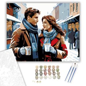 Szerelmespár Téli Vásáron - számfestő készlet - Számfestő.hu - 40×50cm - keret nélkül