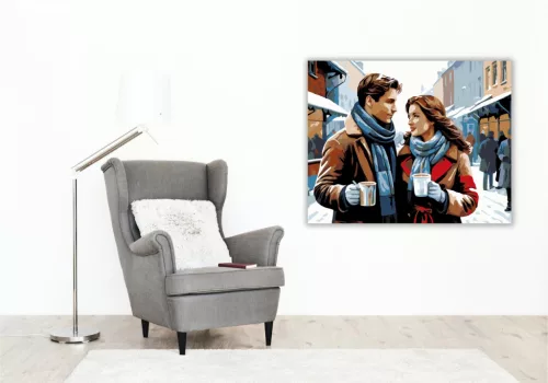 Szerelmespár Téli Vásáron - számfestő készlet - Számfestő.hu - 60×70cm - keret nélkül