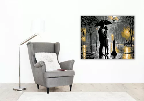 Szerelmespár Esőben Esernyő Alatt - számfestő készlet - Számfestő.hu - 40×50cm - keretre feszítve