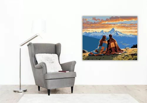 Szerelmespár a Hegyekben - számfestő készlet - Számfestő.hu - 80×100cm - keretre feszítve