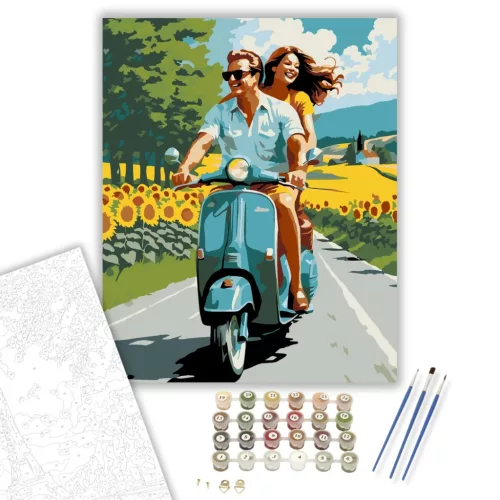 Romantikus Scooter Túra - számfestő készlet - Számfestő.hu - 60×70cm - keret nélkül