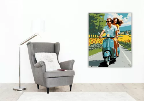 Romantikus Scooter Túra - számfestő készlet - Számfestő.hu - 50×60cm - keretre feszítve