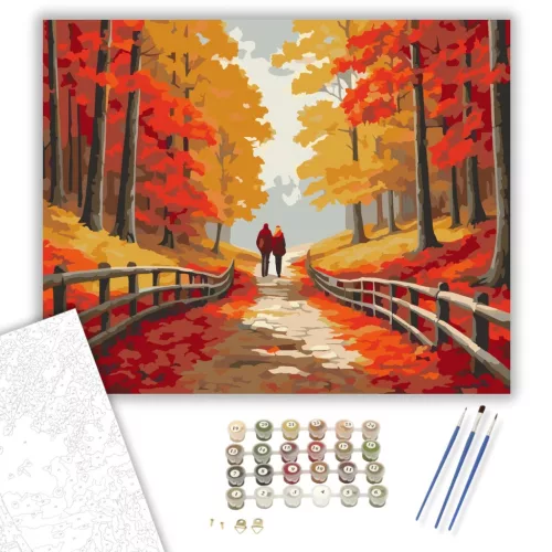 Szerelmespár Őszi Erdőben - számfestő készlet - Számfestő.hu - 60×70cm - keret nélkül
