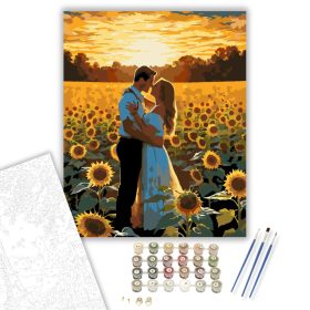 Szerelmespár Napraforgómezőben - számfestő készlet - Számfestő.hu - 40×50cm - keret nélkül