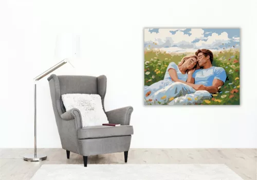 Szerelmespár a Vadvirágos Mezőn - számfestő készlet - Számfestő.hu - 40×50cm - keretre feszítve