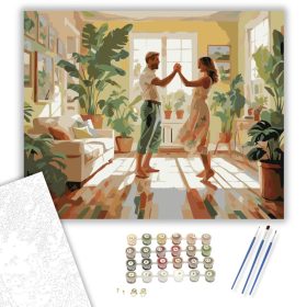 Táncoló Szerelmesek a Nappaliban - számfestő készlet - Számfestő.hu - 40×50cm - keret nélkül