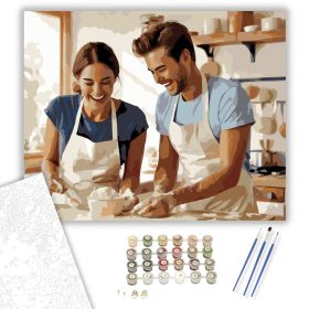 Nevető Szerelmespár a Konyhában - számfestő készlet - Számfestő.hu - 40×50cm - keret nélkül